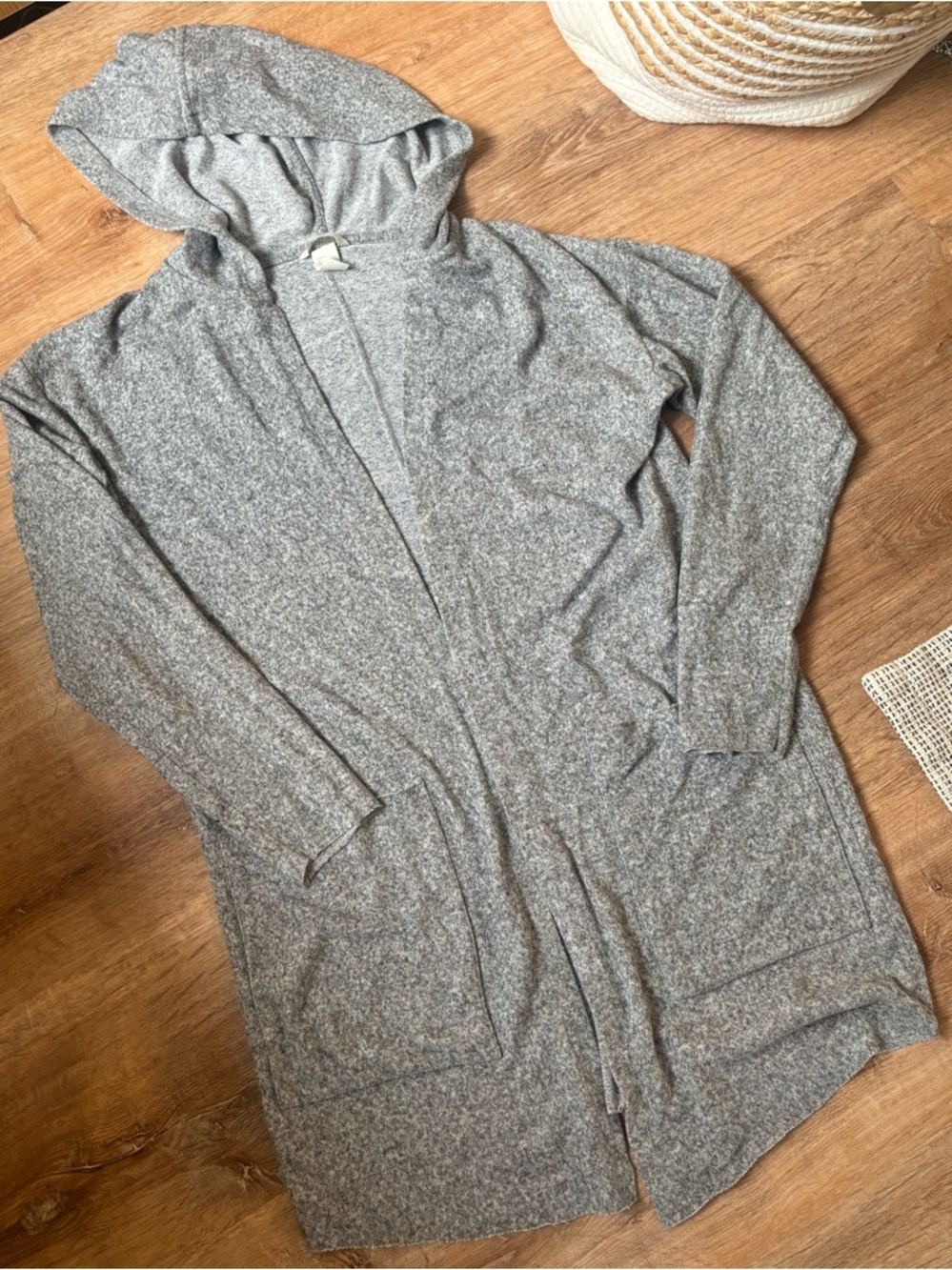 H&M Long Gray Hooded Open Cardigan